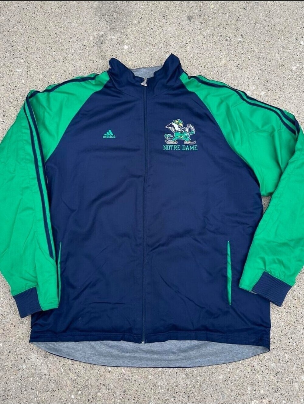 Adidas Notre Dame Track Jacket Mens Green Blue Fighting Irish Lined Size XL